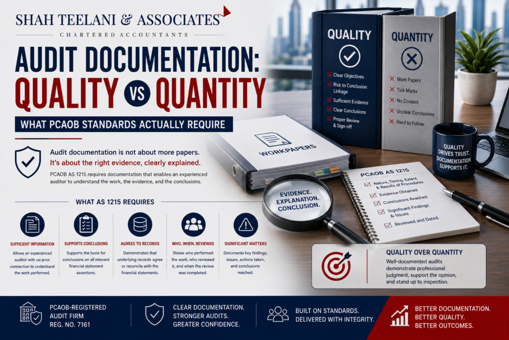 Audit documentation quality PCAOB — Shah Teelani & Associates
