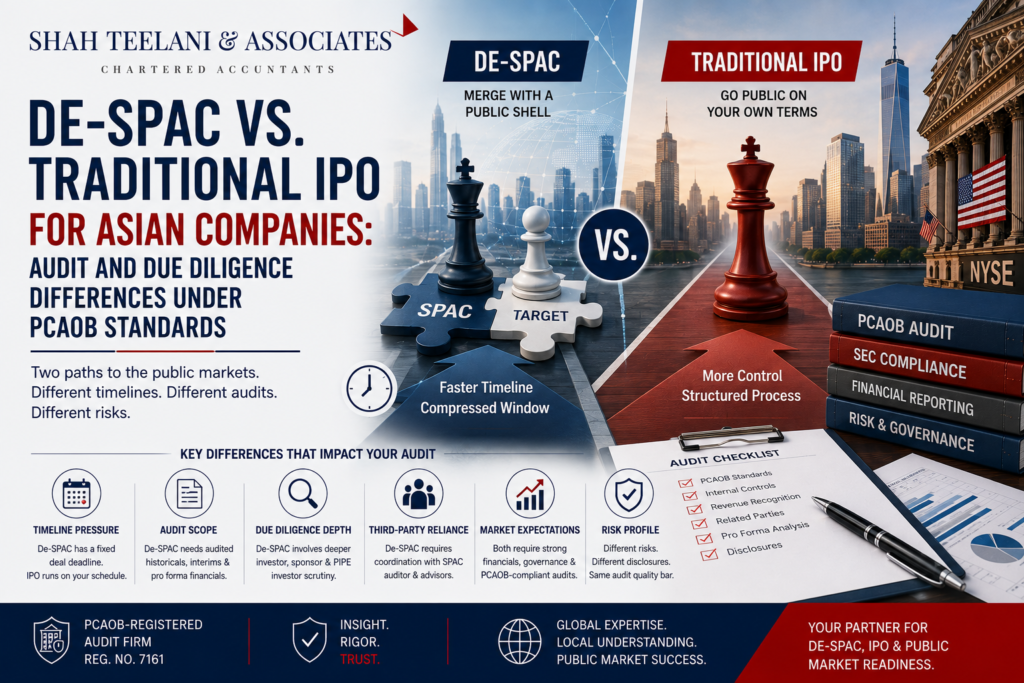 De-SPAC vs traditional IPO PCAOB audit considerations for Asian companies